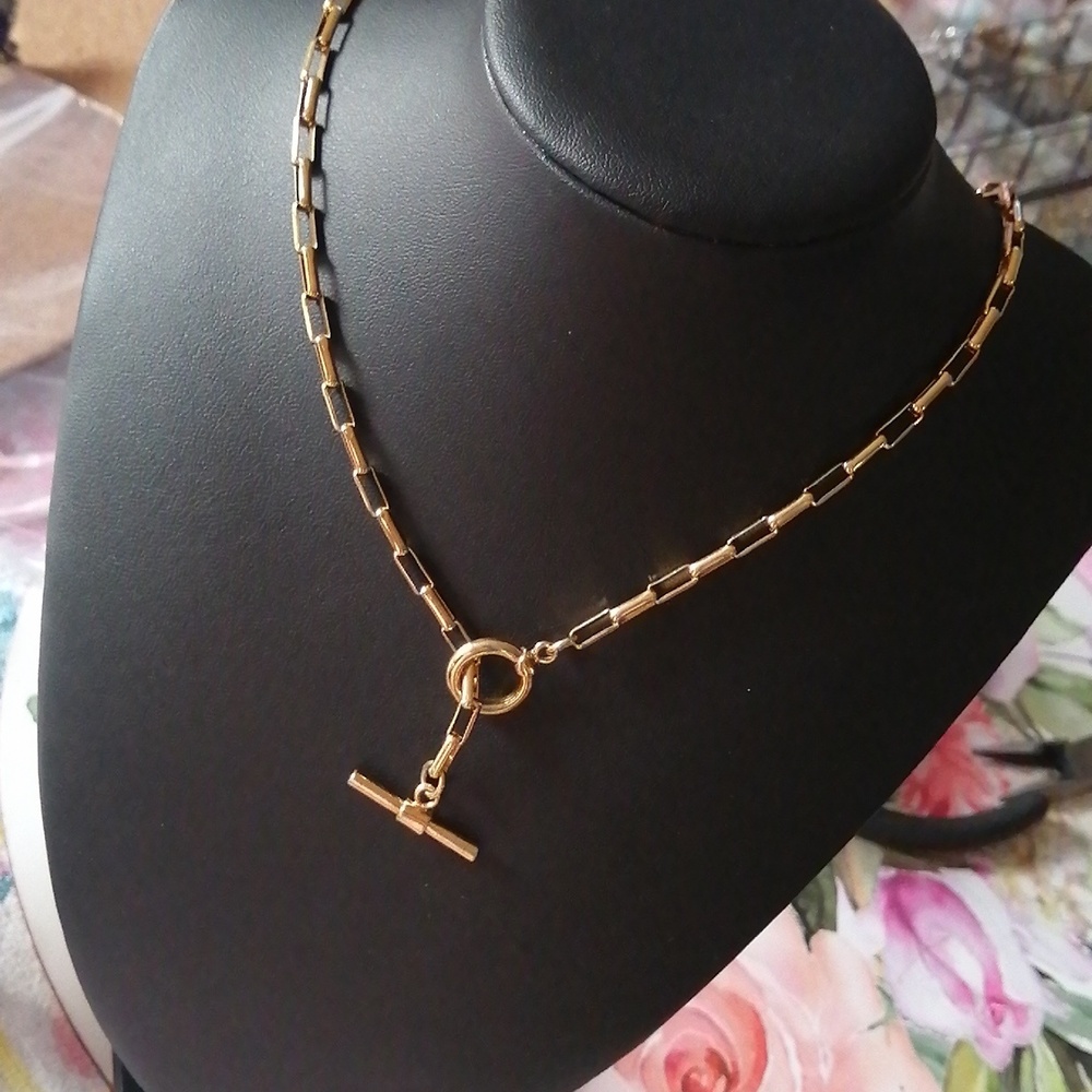 Tempo 18 K Gold Plated Staple Toggle Chain Vintage Necklace 19.5" Long